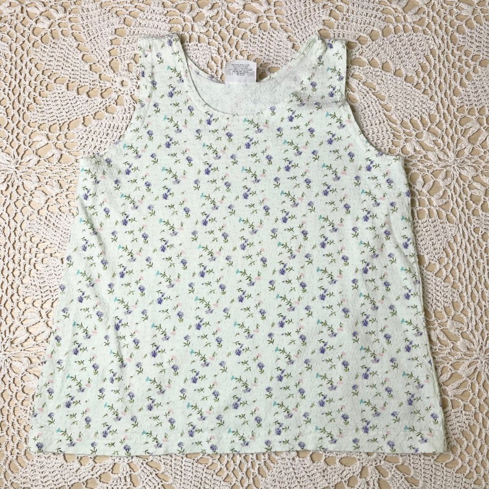 Vintage 1990s Flapdoodles Girls 6 Years Mint Green Floral Tank Top